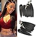 N&T Straight Hair 4 Bundles with Closure and Hair Bang Extensions Straight Weave Natural Color (10 12 14 16)