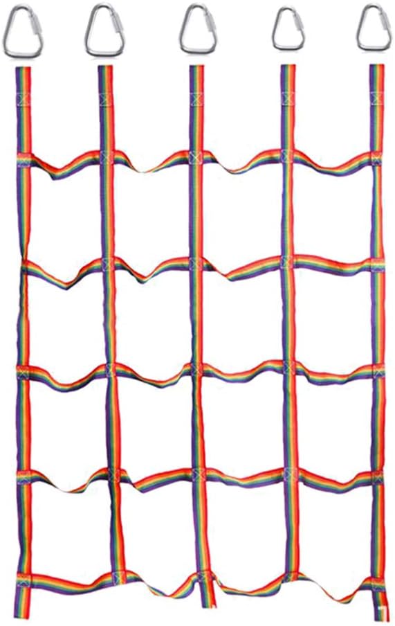 Kids Climbing Cargo Net Climbing Net Outdoor Rainbow Ribbon Net Playground Climber Play Physical Training Climbing Net for Kids Toddlers Children Daily Sports Adventure Entertainment - U.S. Inventory