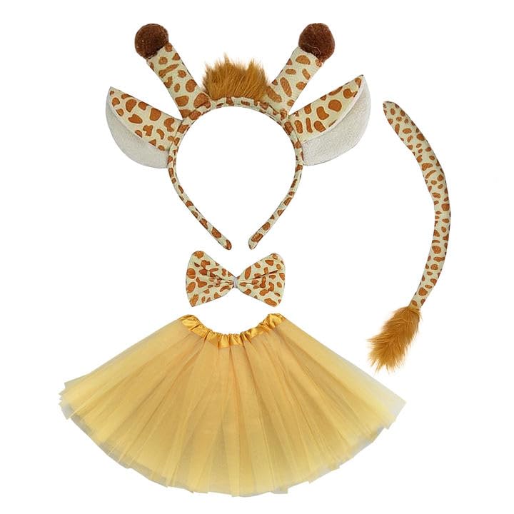TSHAOUN 4 Pcs Giraffe Costume Set for Kids, Giraffe Fancy Dress with Headgear, Tail, Bow Tie, Tutu - Animal Cosplay for Parties, Campus Activities, Performances, Halloween