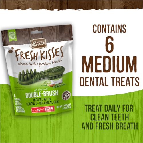 MERRICK FRESH KISSES NATURAL DENTAL CHEWS INFUSED WITH COCONUT AND BOTANICAL OILS FOR MEDIUM DOGS 25-50 LBS – 22 CT. BOX