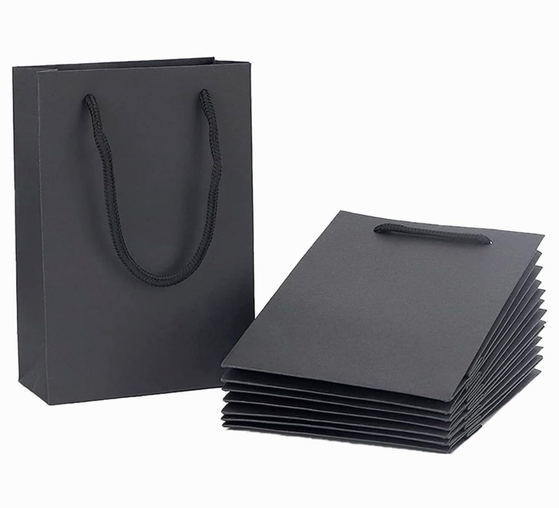 Cevvako Black Gift Bags, 15 Pcs Medium Black Paper Gift Bags with Handle, 15 x 6 x 20cm Reusable Party Bag for Birthday, Wedding, Christmas Party
