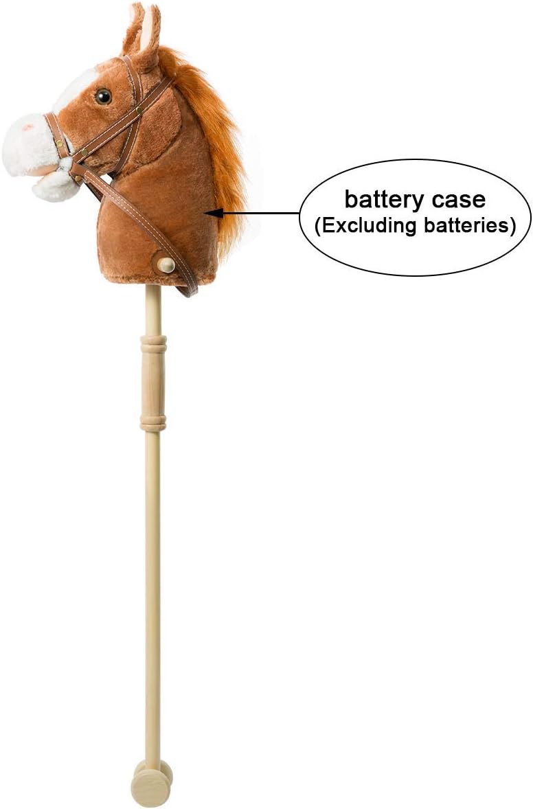 HollyHOME Stick Horse with Wood Wheels Real Pony Neighing and Galloping Sound Plush Hobby Horse Toy, 91cm - Image 3