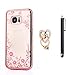 Galaxy S7 Edge Case, S7 Edge Case, CaseUp Glitter Crystal Heart Floral Series - Slim Luxury Bling Rhinestone Clear TPU Case With Ring Stand For Samsung Galaxy S7 Edge, Rose Gold