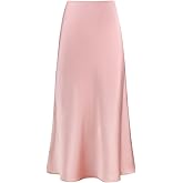 Outoshe Women's Satin High Waisted Maxi Skirts Hidden Elasticized Waistband A Line Long Skirt