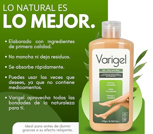 Varigel 475gr – Gel para piernas Cansadas e Hinchazón | Con Castaño de Indias, Hamamelis & Romero | Textura Ligera, Absorcion rápida