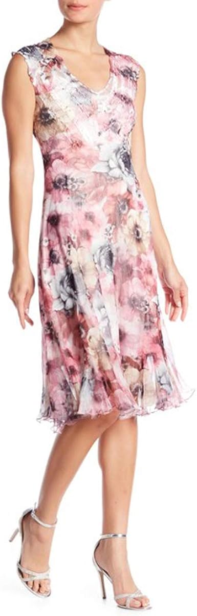 Komarov Flutter Sleeve Print Midi Dress, Rose Shrub, Medium at Amazon Womenâs Clothing store