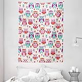 Ambesonne Owls Tapestry, Owls Happy Childhood