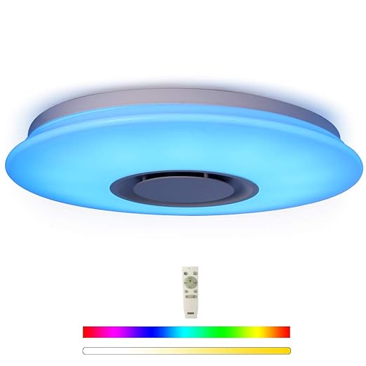 HOREVO Bluetooth Deckenleuchte Umgebungslicht 24W Ø40 CM mit Fernbedienung APP-Steuerung und Bluetooth Lautsprecher Klar Hohe