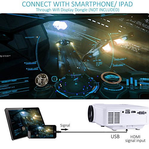 Projector 2400 Lumens LED Mini 1080P Projector, Portable Movie Projector HDMI USB TF VGA AV, Multimedia Home Theater with HDMI Cable-SOMEK K99(White) - Thumbnail 4