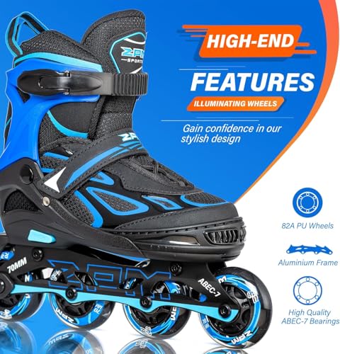 2PM Sports Adjustable Inline Skates for Girls and Boys Women Men, Sizes 30-33, 34-37, 38-41 and 42-44