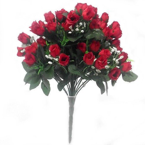 Luscious Artificial Silk Red Mini Rose bush - 60 Heads with Gyp - Wedding Grave Home Decoration by A1-Homes