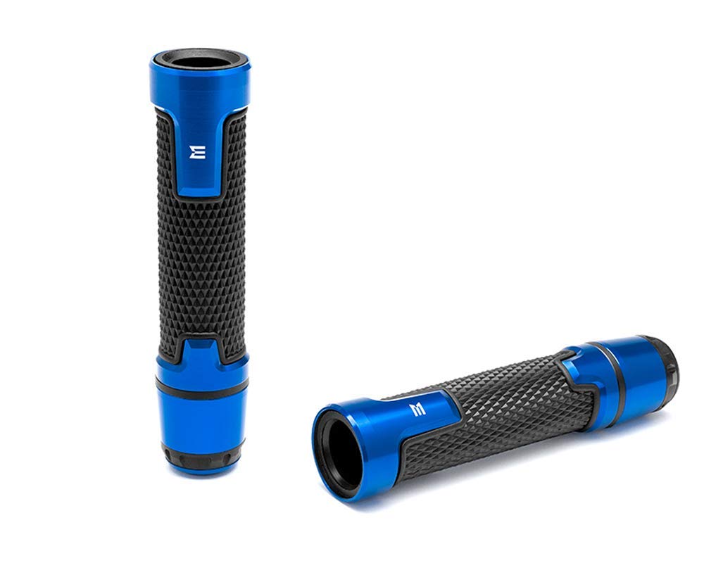 Motorbike Hand Grips & Bar Ends for 22mm 7/8-inch Handlebars with Enhanced Comfort and Style - Blue Anodised Aluminium and Rubber | Suitable for all Street Motorcycles and Road Bikes | 2 PCS