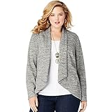 Just My Size Women's Plus French Terry Flyaway Cardigan, Ebony Space Dye, 2X