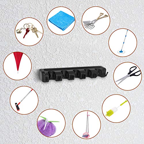 Auwey 2pack Mop Broom Holder Wall Mount with Hook Gripper Slot, Garden Storage Rack Mop Broom Handle Kitchen Storage Garage Garden Tools Commercial Organizer (5 Position 6 Hooks)