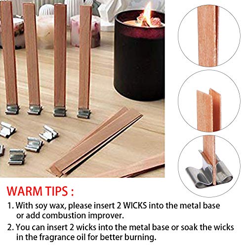 BENBO 100 Pieces Smokeless 5.1 X 0.5 Inch Wood Natural Candle Wicks with Iron Stand Environmentally Friendly Candle Cores for DIY Candle Making Craft
