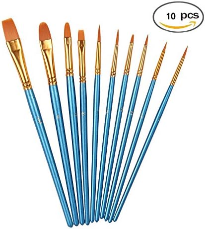 YOBAYE Round Pointed Tip Nylon Hair Brush Set, Blue,10 Pieces/Pack