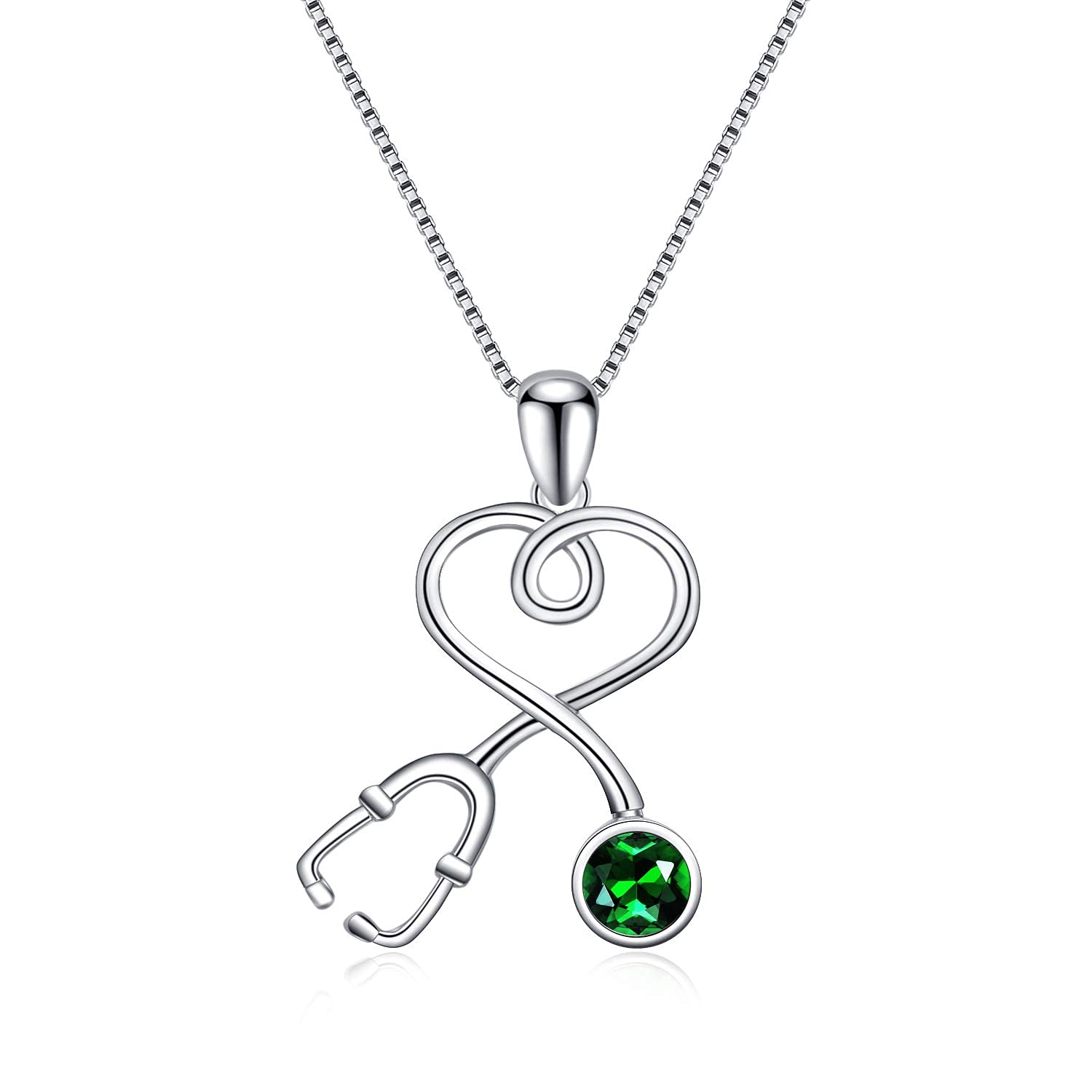AOBOCO Silver Necklaces for Women Stethoscope Heart Pendant with Crystal Jewelry Gift for Nurse Doctor Her Mom Women Birthday Anniversary