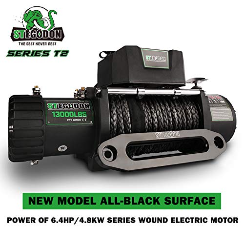 STEGODON 13000 lb. Load Capacity Electric Winch T2,12V Synthetic Rope Electric Winch with Hawse Fairlead,Waterproof IP67 Winch with Wireless Handheld Remotes and Wired Handle(All Black) - Image 3