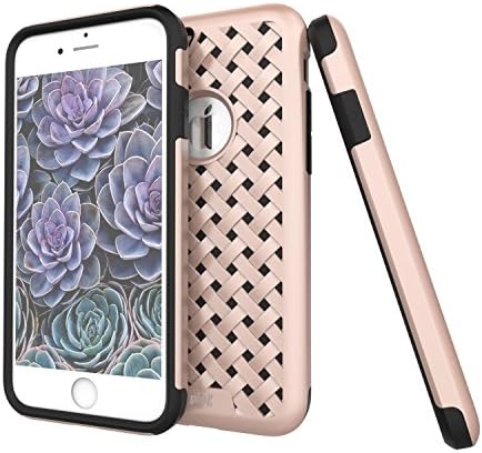 iPhone 7 Plus Case, Piaf Rose Gold paid pattern double protection dual layer shock proof Unique intertwine Pink -“Intrigue series”