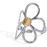 Junran 18K Gold Plated Stainless Steel Rings for Women Daisy Sunflower Flower Olive Leaf Set Boho Ring Seaturtle Jewelry