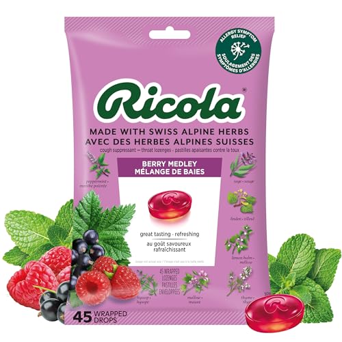 Ricola Berry Medley Herbal Cough Drops - 45 Count | Made with Swiss Alpine Herbs and Low Menthol for Everyday Throat and Voice Care - Throat Lozenges with Low Sugar