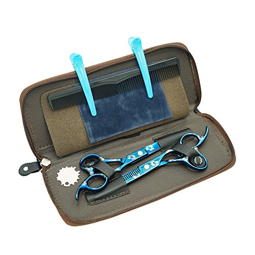 AuroTrends Professional Barber Razor Edge Hair Cutting Shears Set, Sakura Hairdressing Scissors and Hair Thinning Scissors/Shear Set+ Free Case/Hairclips/Comb/Cleaning Cloth (Sakura)