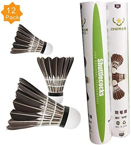 12-Pack ZHENAN Black Goose Feather Badminton Shuttlecocks with Great Stability and Durability Goose Feathers Badminton Balls,Hight Speed Badminton Birdies Balls