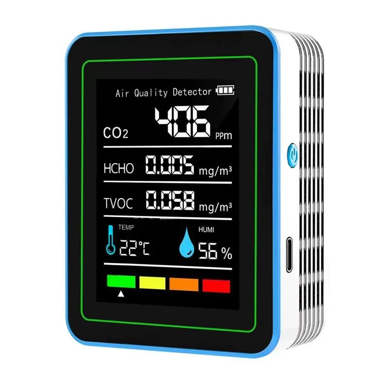 Photo 1 of 5-in-1 air Quality Monitor, Professional air Quality Detector with CO2 Monitor/Formaldehyde/TVOC/Temperature/Humidity, Suitable for Home, Hotel, Office, car