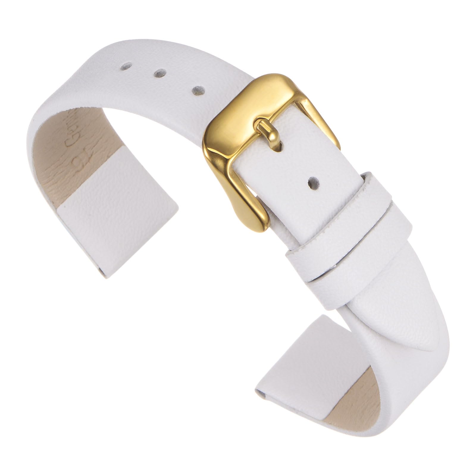Photo 1 of uxcell White Genuine Leather Band 12mm Width, Flat Thin Elegant Leather Watch Strap Golden Tone Buckle for Women