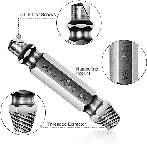 MBBEST Damaged&Stripped Screw Extractor Remover Tool and Drill Bit kit,Broken Bolt Extractor,Made From H.S.S. 4341#, Set of 6 Pcs Stripped Screw Remover