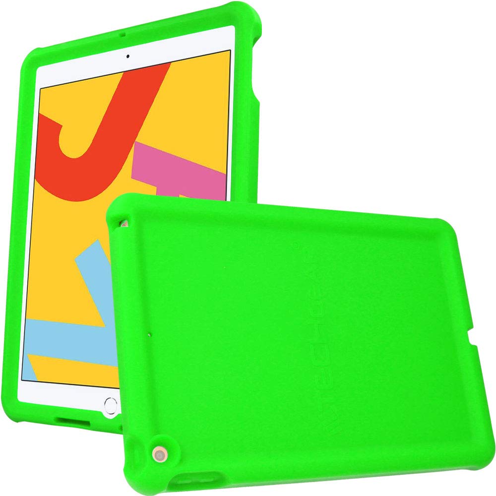 TECHGEAR Bumper Designed for Apple iPad 10.2" 2021 2020 2019, 9th / 8th / 7th Generation, Rugged Shockproof Soft Silicone Protective Easy Grip Anti-Slip Kids Proof Case with Screen Film [GREEN]