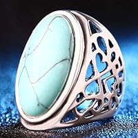 qsbai Women Ring Faux Turquoise Finger Rings Hollow Decor Promise Jewelry Gift/US Size 7