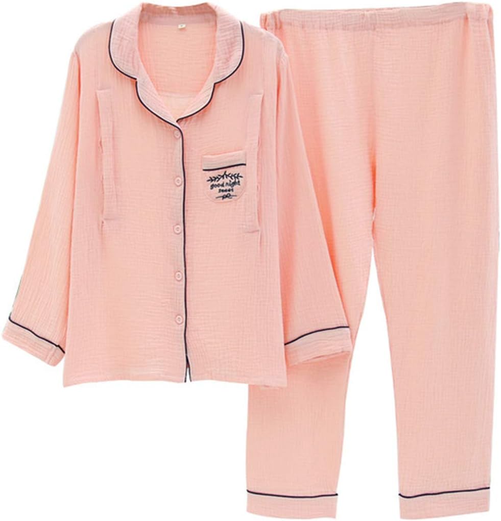 Maternity Nursing Nightwear Breastfeeding Pyjamas for Women Pregnancy Clothes Extender Pajamas Long Sleeve Tops and Trousers Sets for Hospital Sleepwear