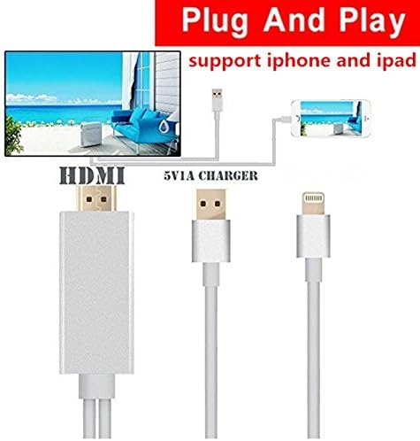 HDMI Cable for iphone ipad to TV iphone ipad Adapter Cable 6.4Ft Lightning MHL to HDMI Cable 1080P HDTV Adapter for ipad iPhone 5 6 6S 6Plus 6splus 7 plus (Silver)