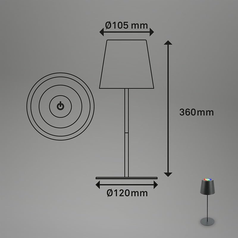 - Lampe de table LED sans fil avec touche, lumière colorée RGB+W, hauteur réglable, lampe LED, lampe de camping, lampe de table, lampe à accu, Outdoor, 36x10,5 cm, anthracite