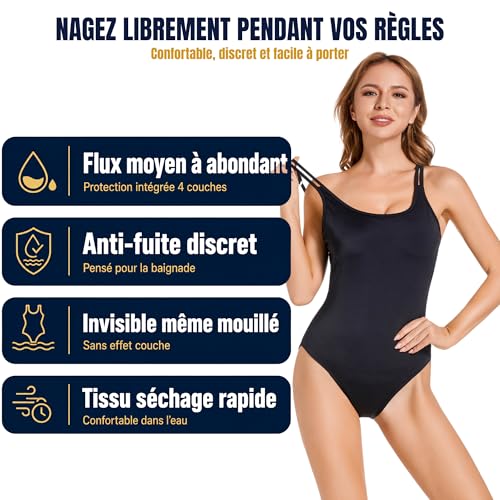 Women's menstrual swimsuit with abundant flow, menstrual briefs, ideal teenage girls, menstrual swimming pool swimsuit, menstrual swimsuit, 1 piece (M)