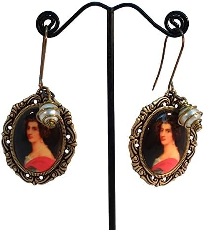 Lady in the Red Dress Brass Cameo Drop Earrings, Woman, Girl, Victorian Vintage, Reign, Hypoallergenic