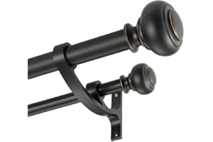 YUN NEPHELE Double Curtain Rods 72-144” for Window, Heavy Duty Telescoping Rod 1-Inch Front and 5/8 Inch Back with Aluminum Alloy Brackets, Adjustable Double Drapery Rod with Classic Finials, Matte Black