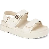 Coutgo Womens Platform Sandals Comfortable Flat Sandals Double Strap Footbed Summer Beach Sandals