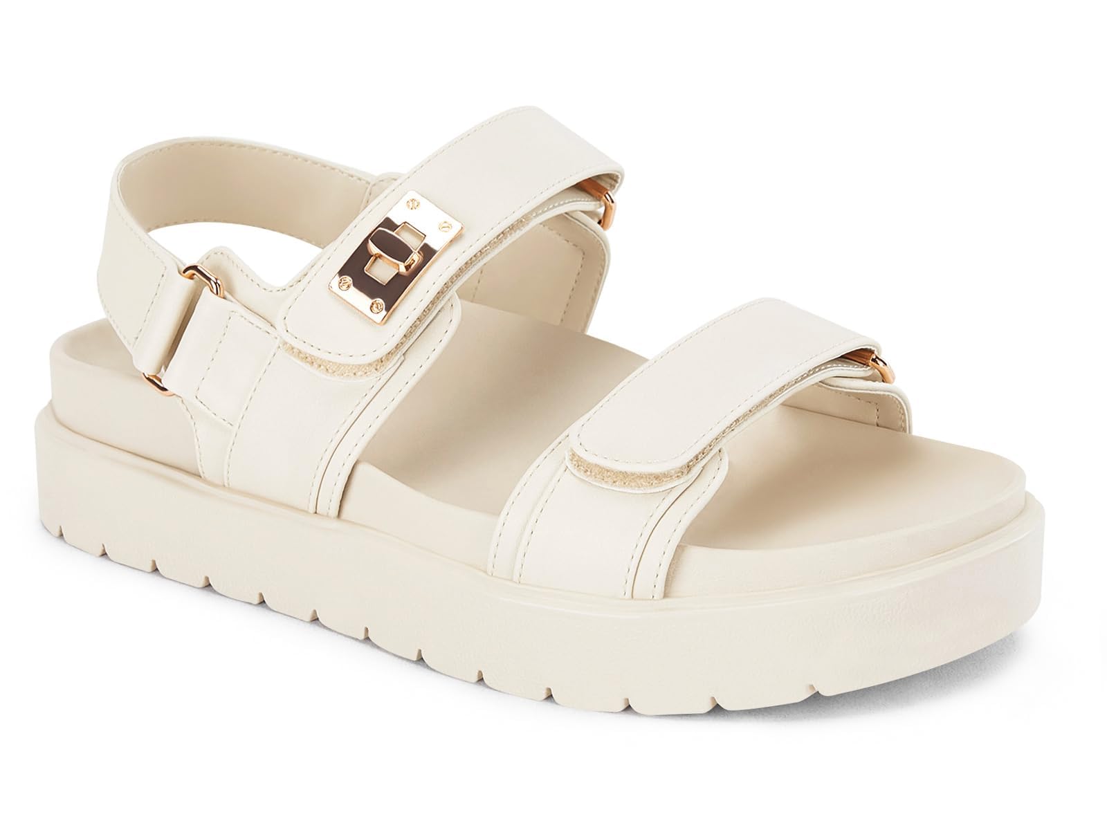 Photo 1 of Coutgo Womens Platform Sandals Comfortable Flat Sandals Double Strap Footbed Summer Beach Sandals, Beige, Size 7.5
