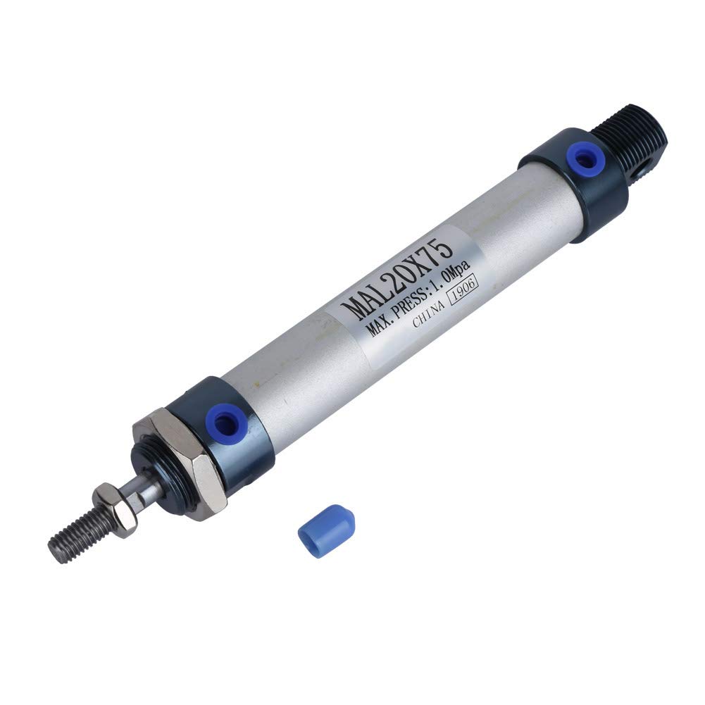 20mm Bore 25/50/75/80mm Stroke Mini Air Cylinder Aluminum Alloy Single Rod Double Acting Pneumatic Air Cylinder(75mm)