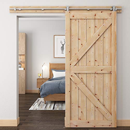 TCBunny 6.7ft Modern Stainless Steel Interior Sliding Barn Door Hardware Kit Track Set, Stainless Steel