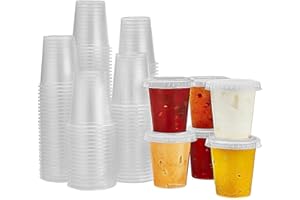 KING ZAK KingZak 150 Sets - 1.5oz, Disposable Mini Plastic Jello Shot Cups With Lids Perfect For Portion Souffle, Condiment, Dipping Sauce, Salad Dressing And More