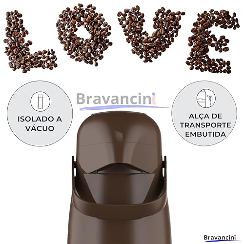 Garrafa Térmica Pump Marrom 1L Café Bomba Pressão 12h Quentes 24h Frio Água Chá Casa Mágic Escritório Consultorio
