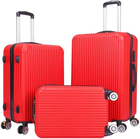 Luggage Set - Setory 3 Piece Luggage Set Spinner Hardshell Lightweight Suitcase Set with TSA Lock - Red