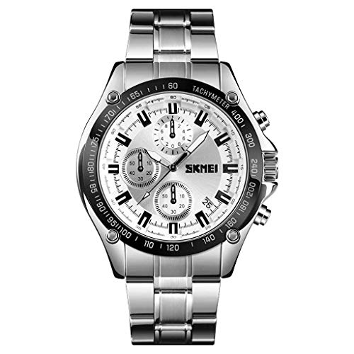 LUCAMORE Mens Watches Fashion Analog Quartz Watch Stainless Steel Strap Chronograph Men Business Casual Waterproof Watch - Thumbnail 2