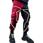 Nutriangee Men's Punk Rock Street Harem Pants, Reflective Technical Hip Hop Jogger Sport Pants