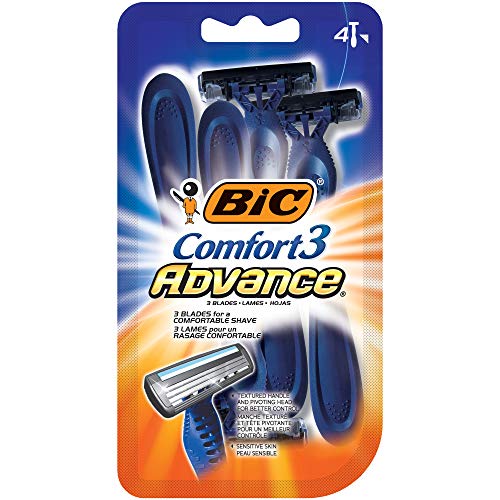 afeitadora desechable bic comfort 3 advance para hombres, 4 unidades