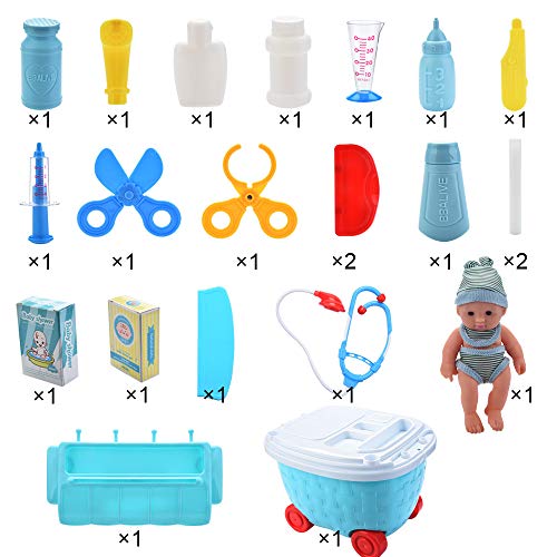 Kids Medical Pretend Play Toy Set | Toddler Doctor Nurse Playset w/Doll Carrying Working Platform Case | Educational Learning Role Play Gifts for Boys Girls (Blue) - Thumbnail 5