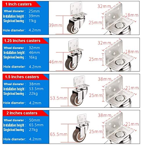 Type L montageplaat voor rolrem, universeel, meubels, 4 stuks (kleur: Rem, maat: 2 inch) - Image 3